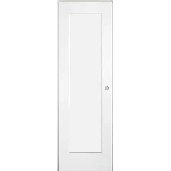24 in. x 80 in. 1-Panel Shaker Solid Core Primed White MDF Prehung Interior Door with Black Hinges - Image 6