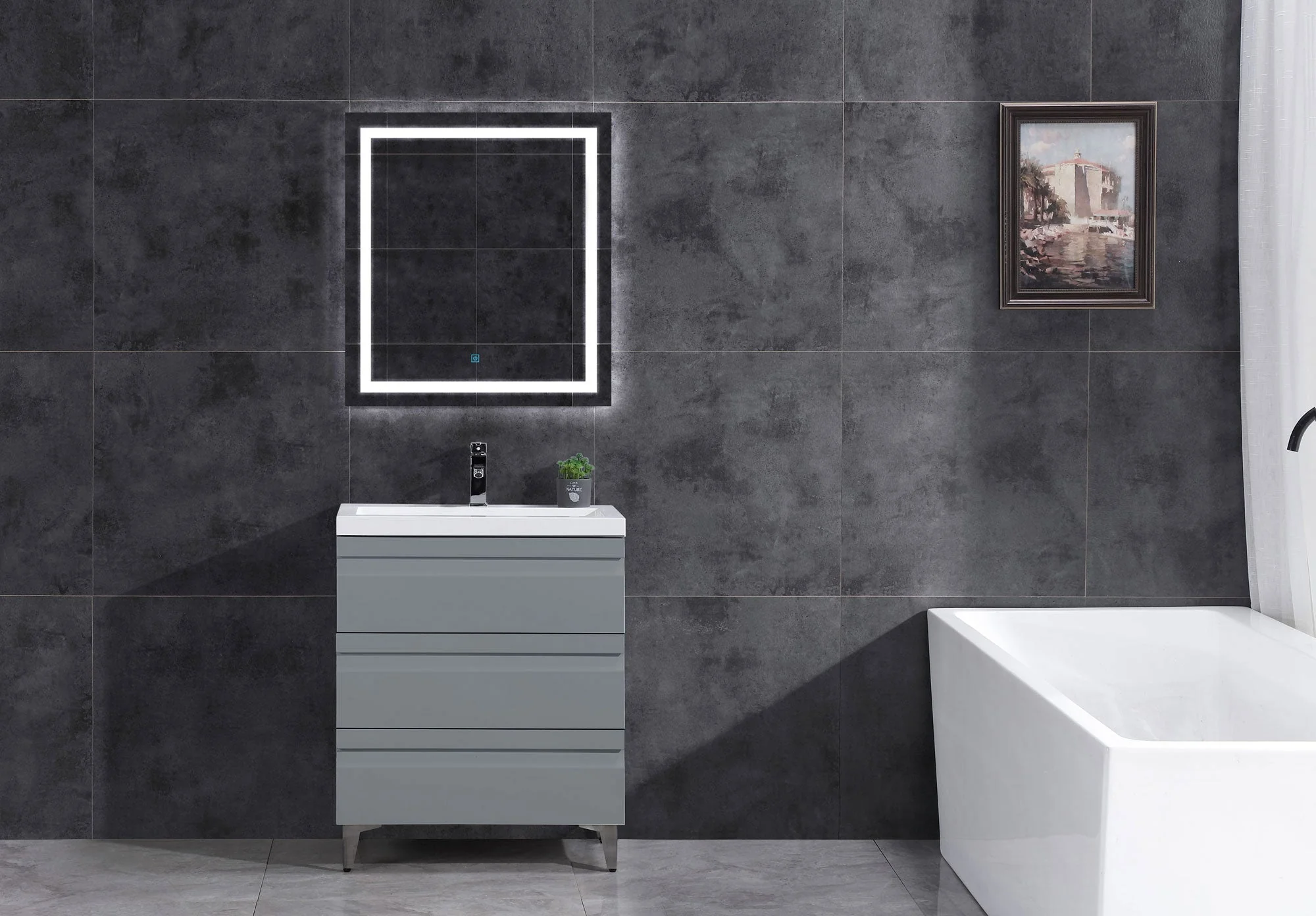 30" W Freestanding Modern Gray Vanity LV8B-30G with Square Sink Top