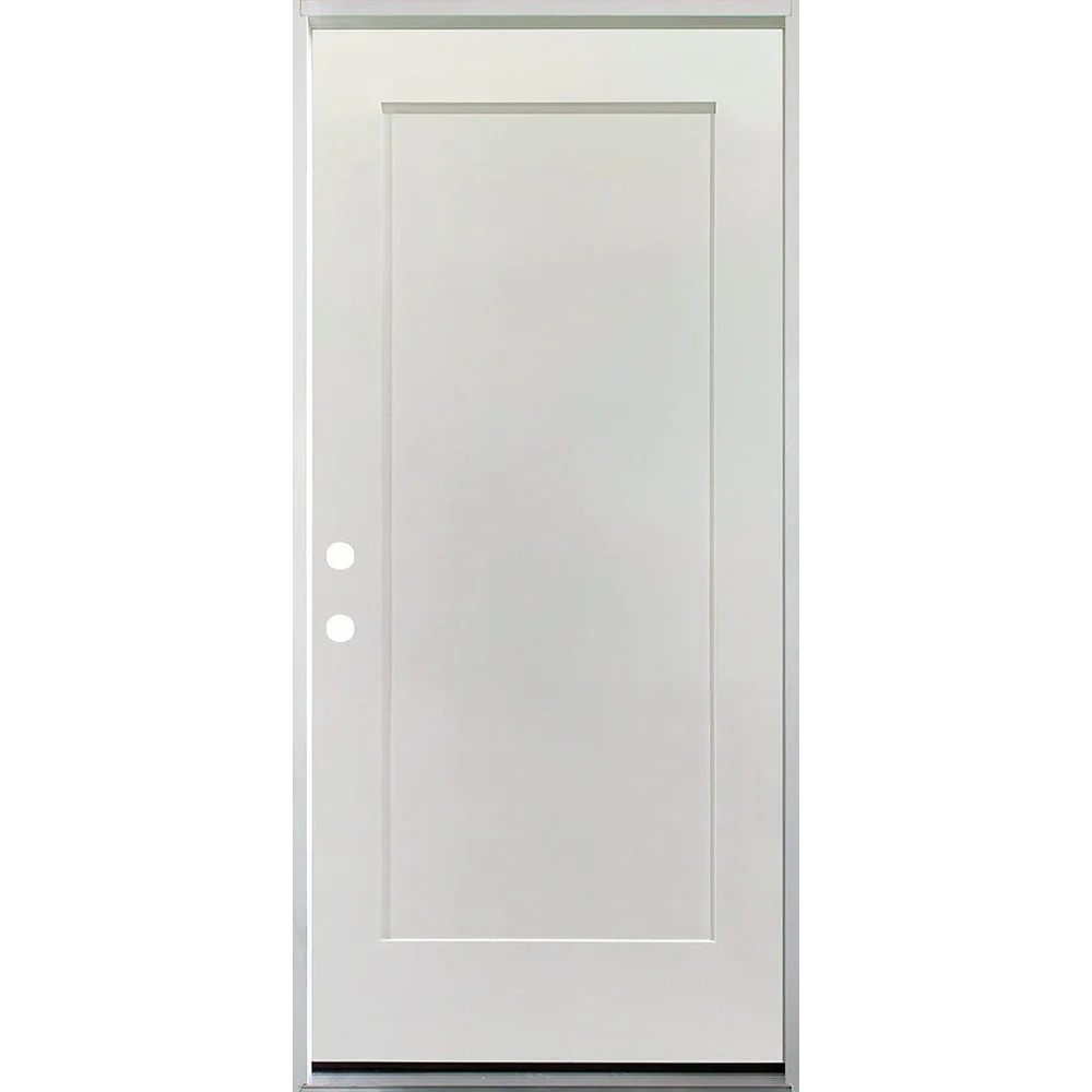 36 in. x 80 in. Fire Rated 1 Panel Shaker Unfinished White Prehung Fiberglass Exterior Door with Brickmold