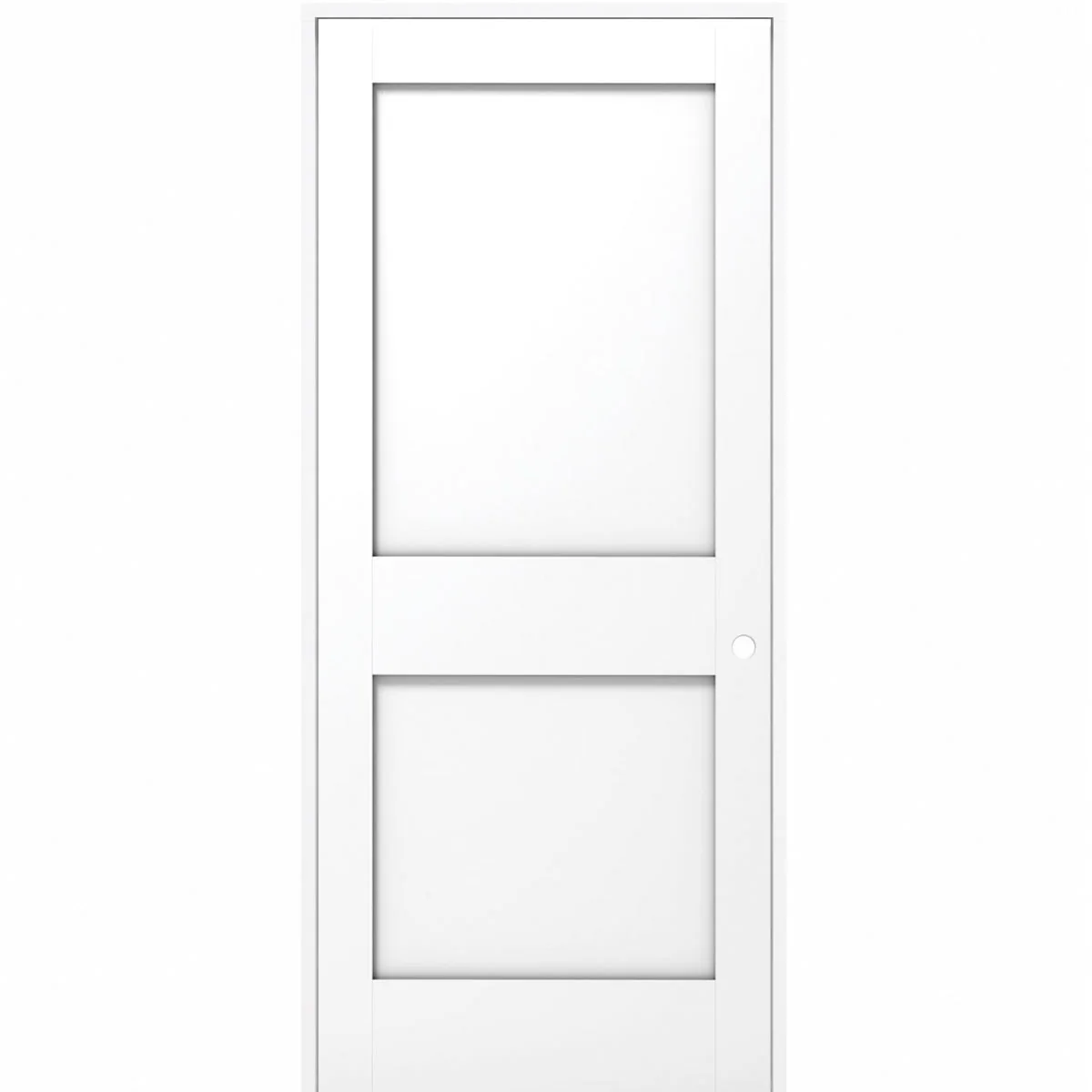 36 in x 80 in White 2-Panel Shaker Solid Core Primed MDF Prehung Interior Door