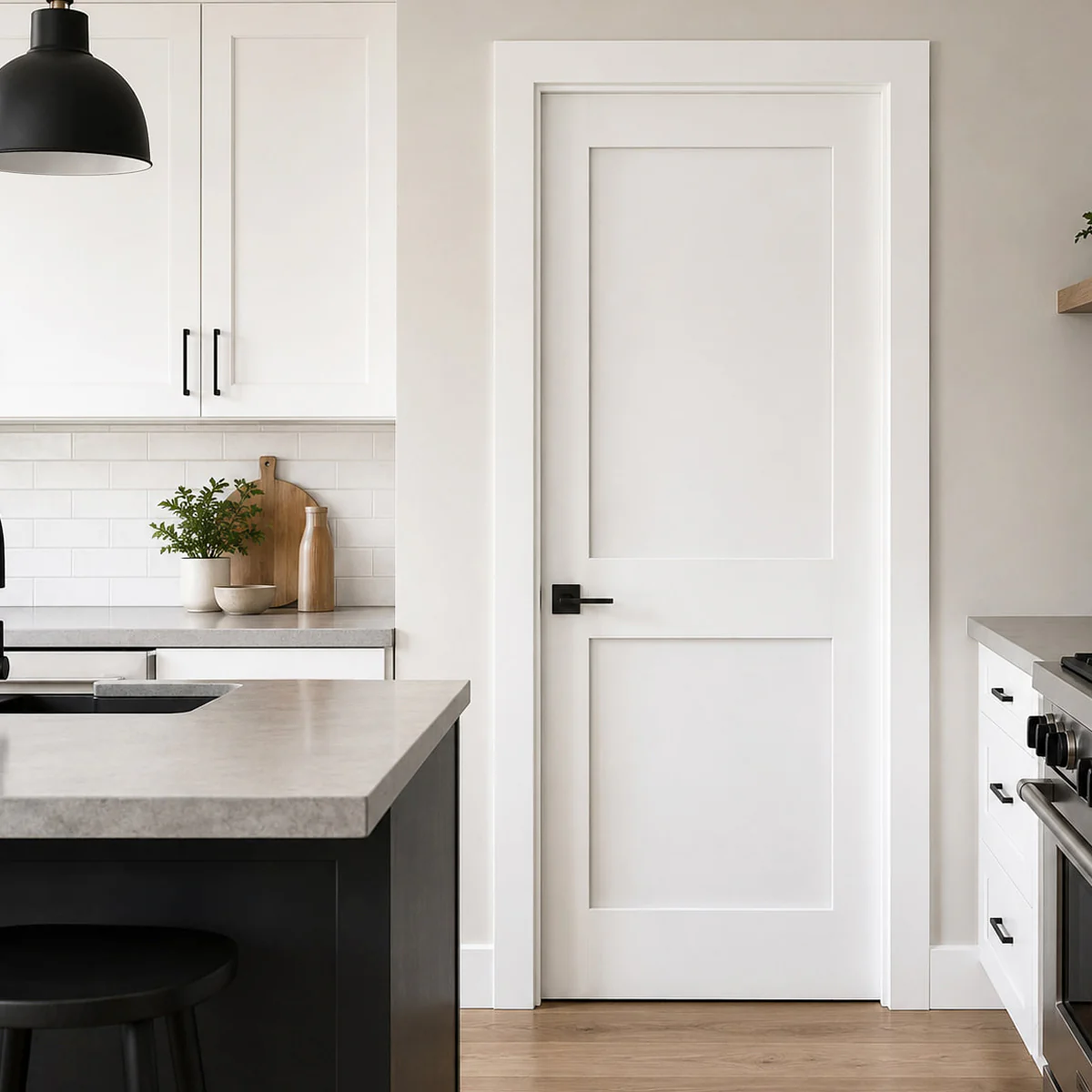 36 in x 80 in White 2-Panel Shaker Solid Core Primed MDF Prehung Interior Door - Image 2
