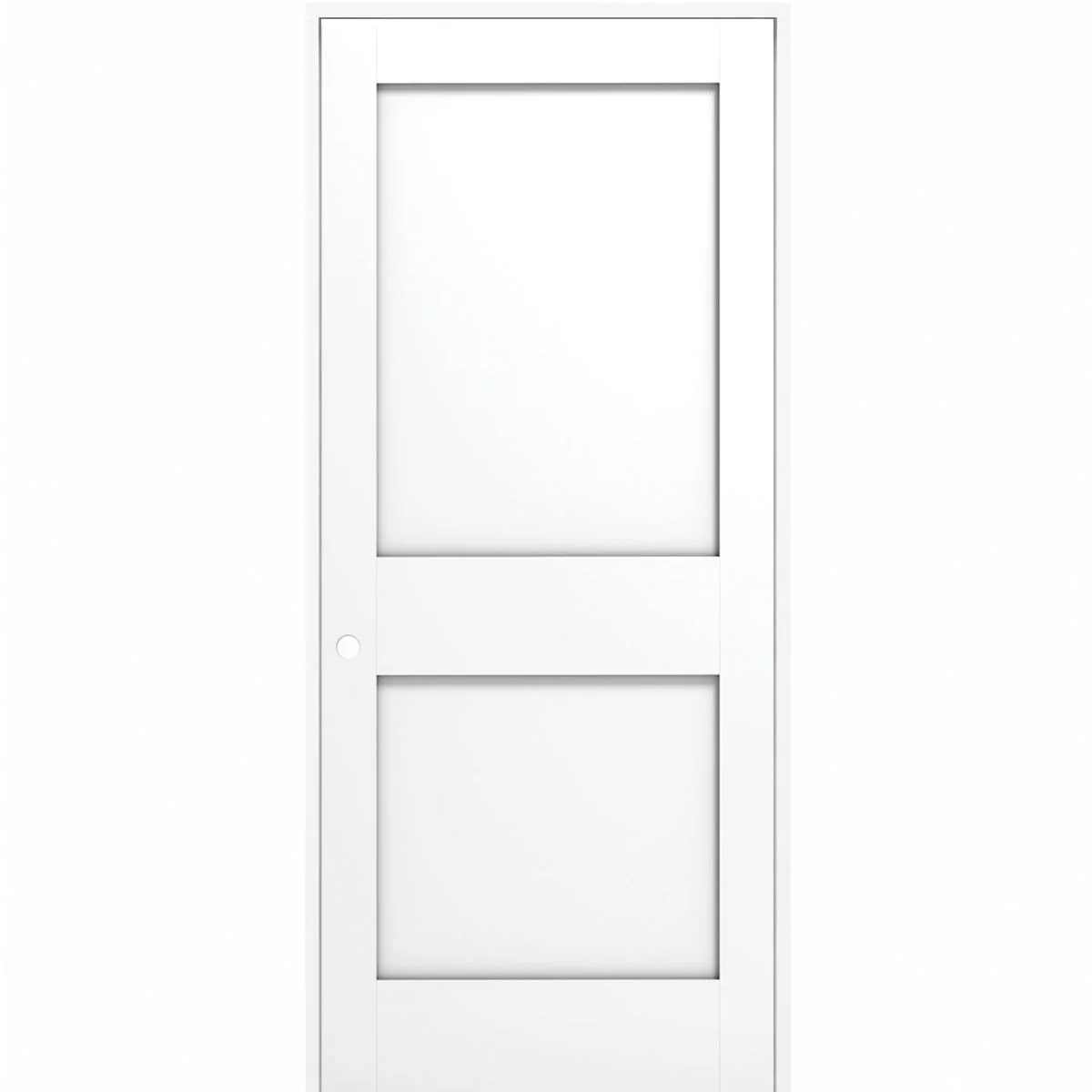 36 in x 80 in White 2-Panel Shaker Solid Core Primed MDF Prehung Interior Door - Image 6