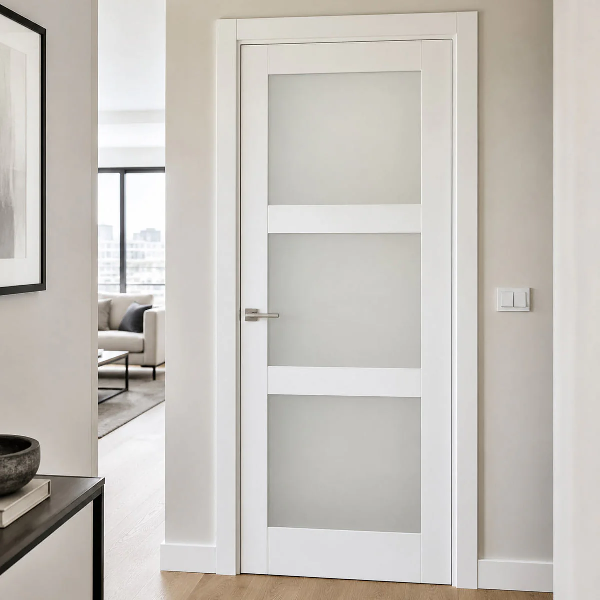 36 x 80 in. 3-Lite Shaker Solid Core Primed MDF Prehung Interior Door - Image 5