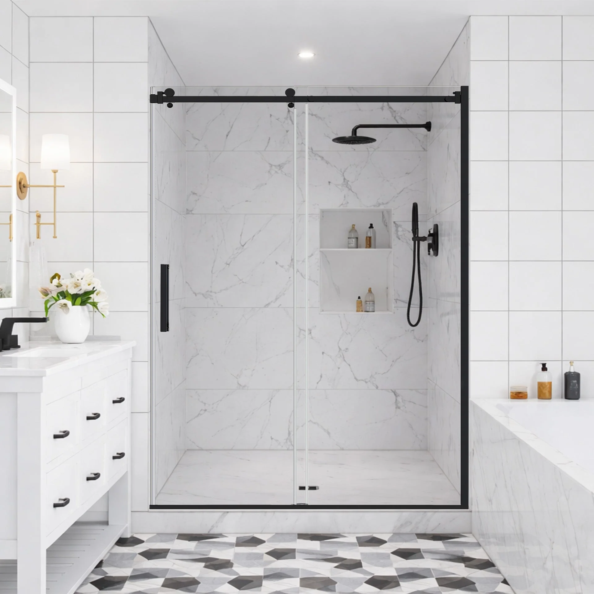 44-48 W x 76 H Sliding Shower Semi-Frameless Door ULTRA-B with Clear Glass in Matte Black - Image 2
