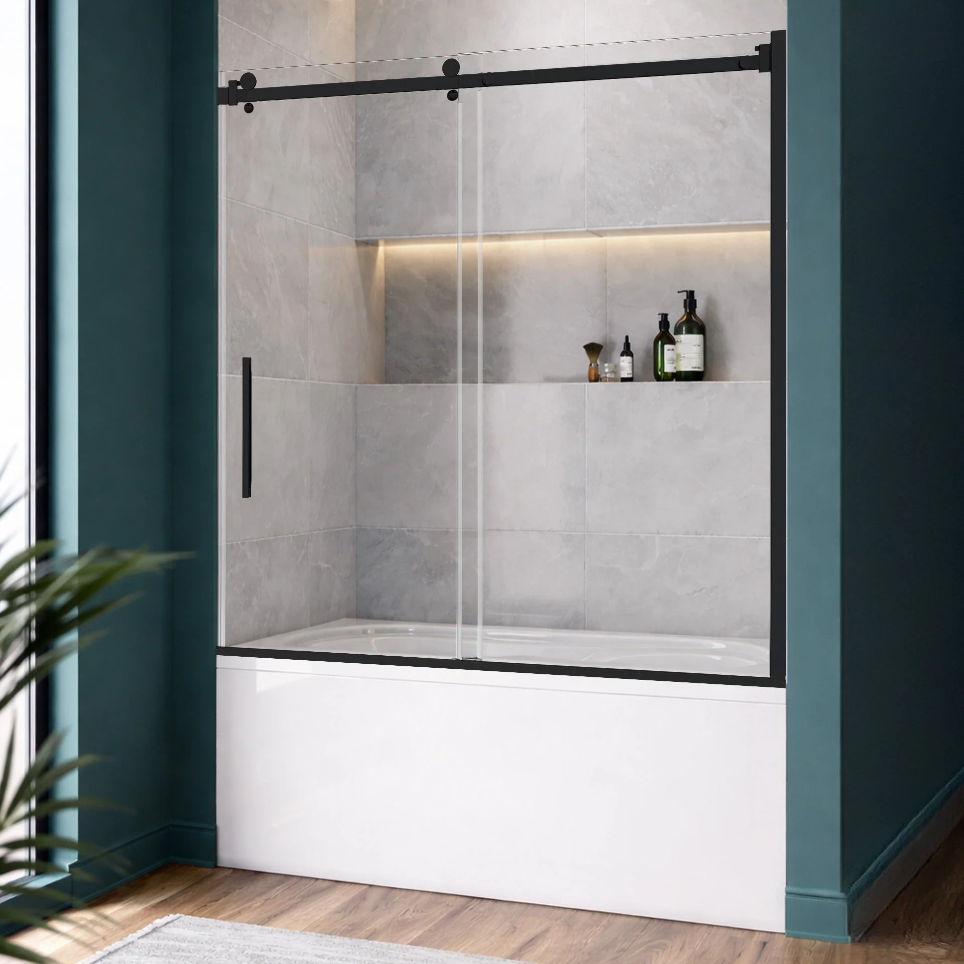 56-60 W x 62 H Sliding Bathtub Semi-Frameless Door ULTRA-B with Clear Glass in Matte Black - Image 2