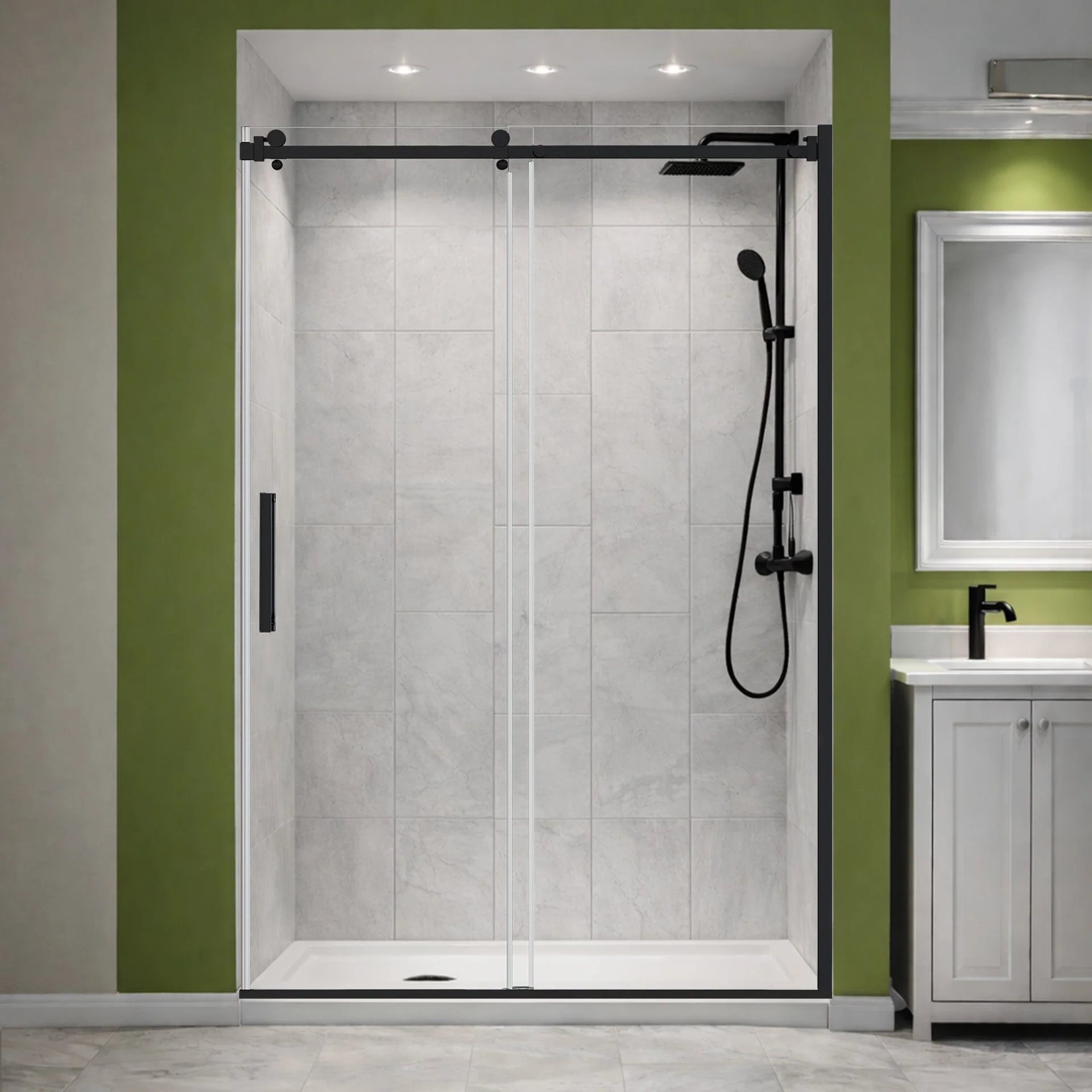 56-60 W x 76 H Sliding Shower Semi-Frameless Door ULTRA-B with Clear Glass in Matte Black - Image 2
