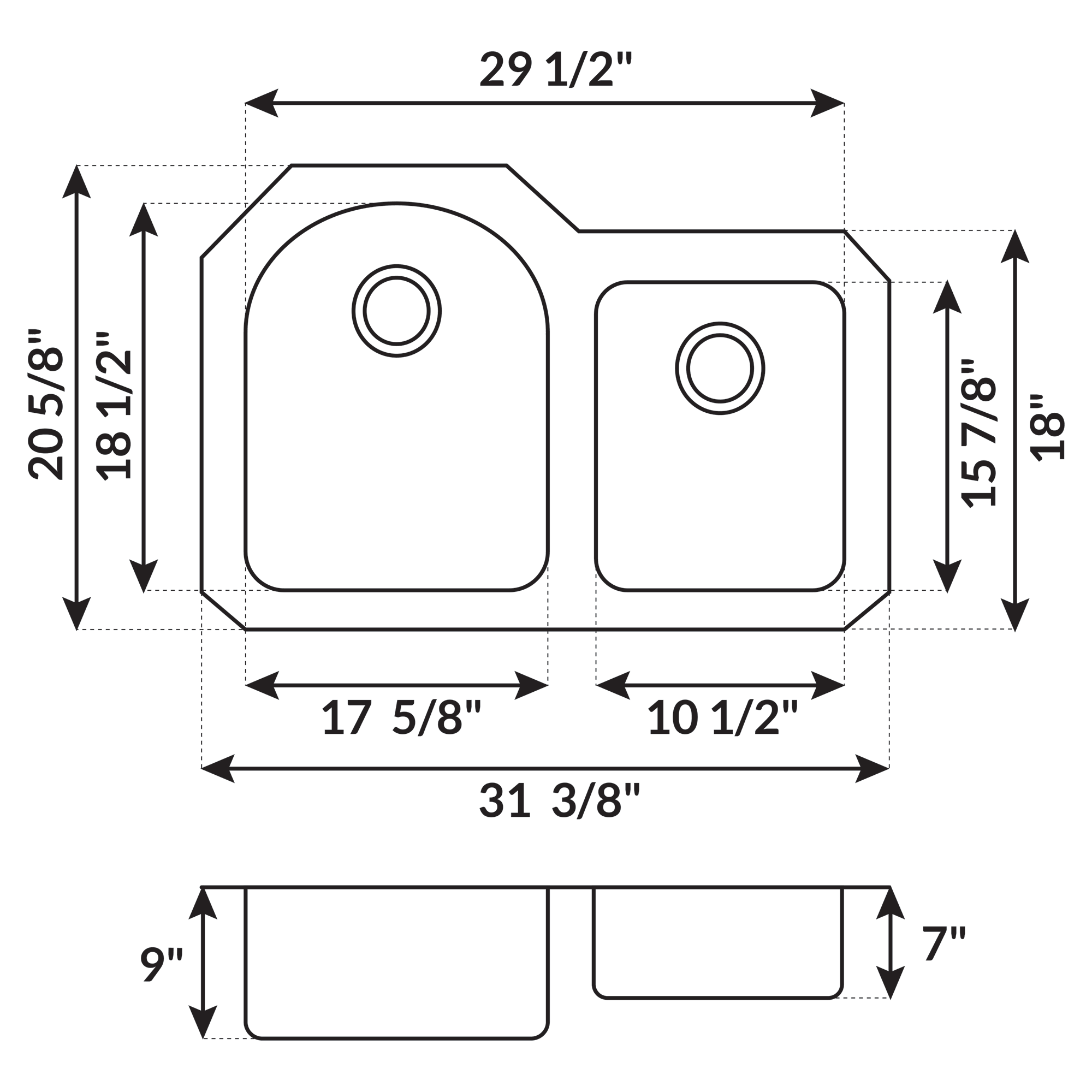 31 in Undermount Stainless Steel 60/40 Double Bowl Kitchen SinkL L201R - Image 4