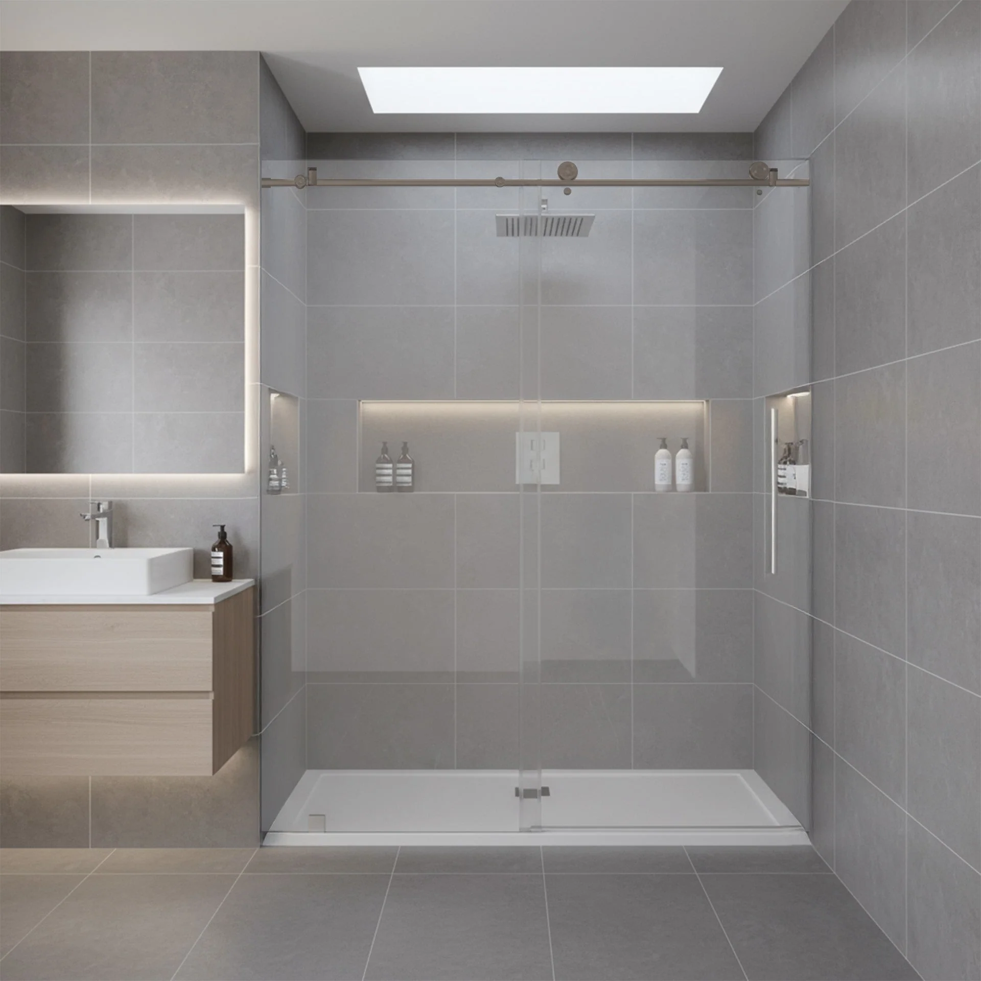 44-48 W x 76 H Sliding Frameless Shower Door ULTRA-C with Clear Glass in Brushed Nickel - Image 2
