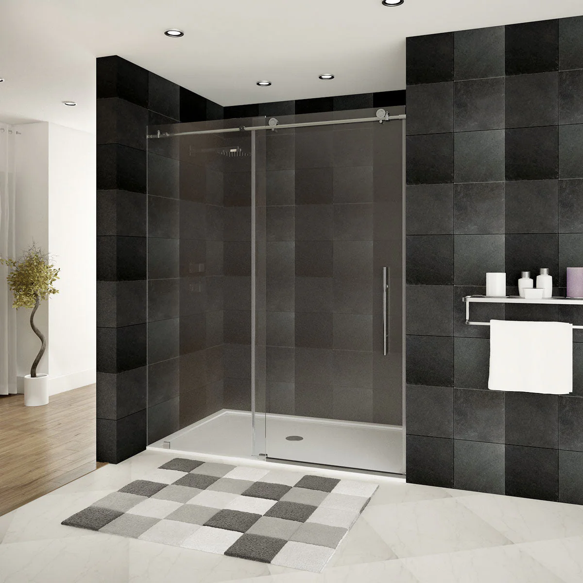 44-48 W x 76 H Sliding Frameless Shower Door ULTRA-C with Clear Glass in Brushed Nickel - Image 3