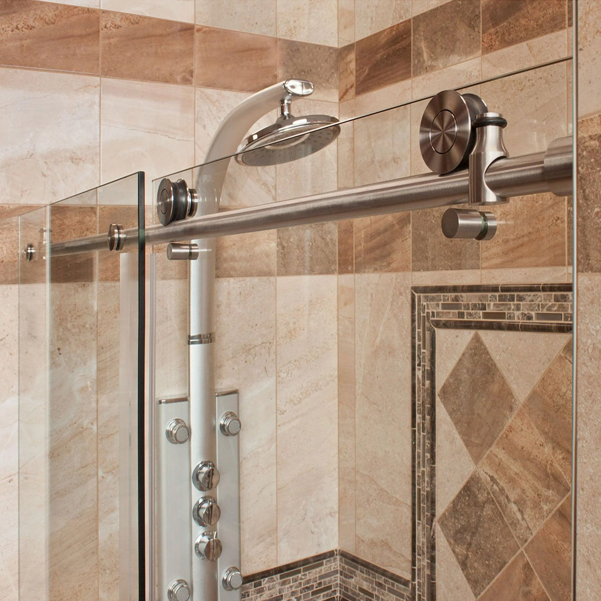 44-48 W x 76 H Sliding Frameless Shower Door ULTRA-C with Clear Glass in Brushed Nickel - Image 6