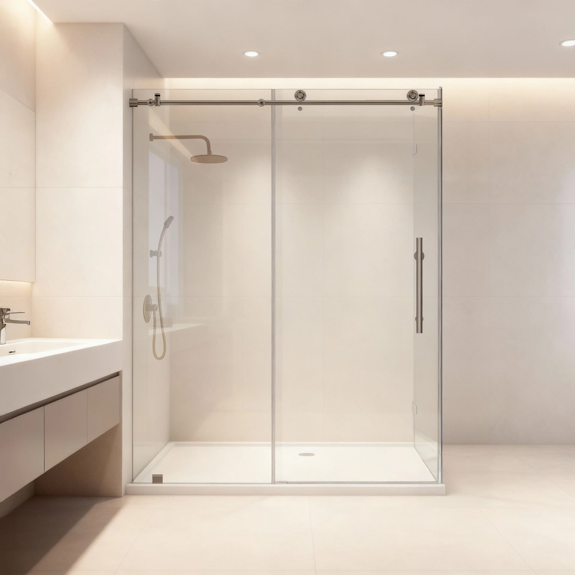 56-60 W x 76 H  x 34 1/2 D Sliding Frameless Shower Enclosure ULTRA-C with Clear Glass in Brushed Nickel - Image 2