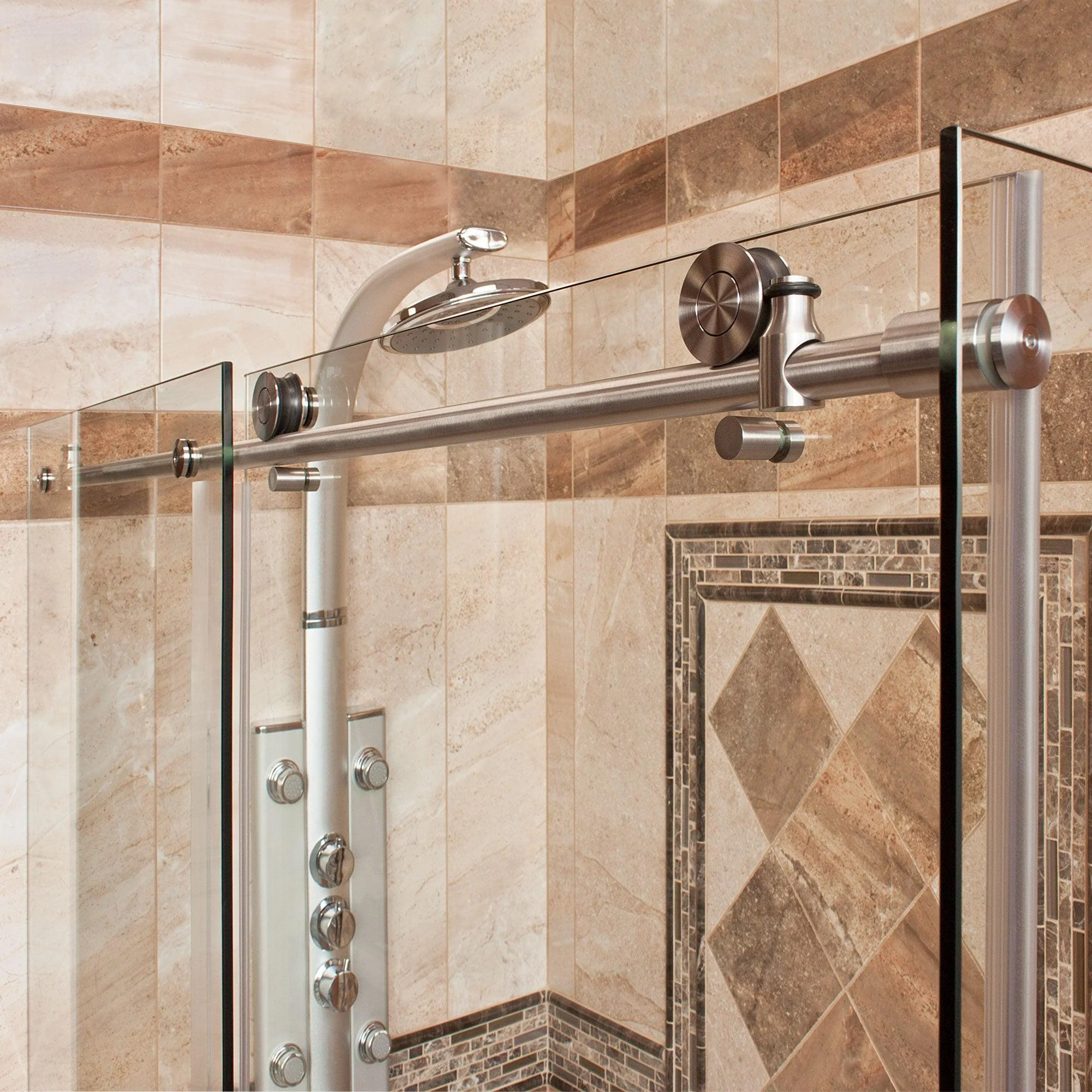56-60 W x 76 H  x 34 1/2 D Sliding Frameless Shower Enclosure ULTRA-C with Clear Glass in Brushed Nickel - Image 6