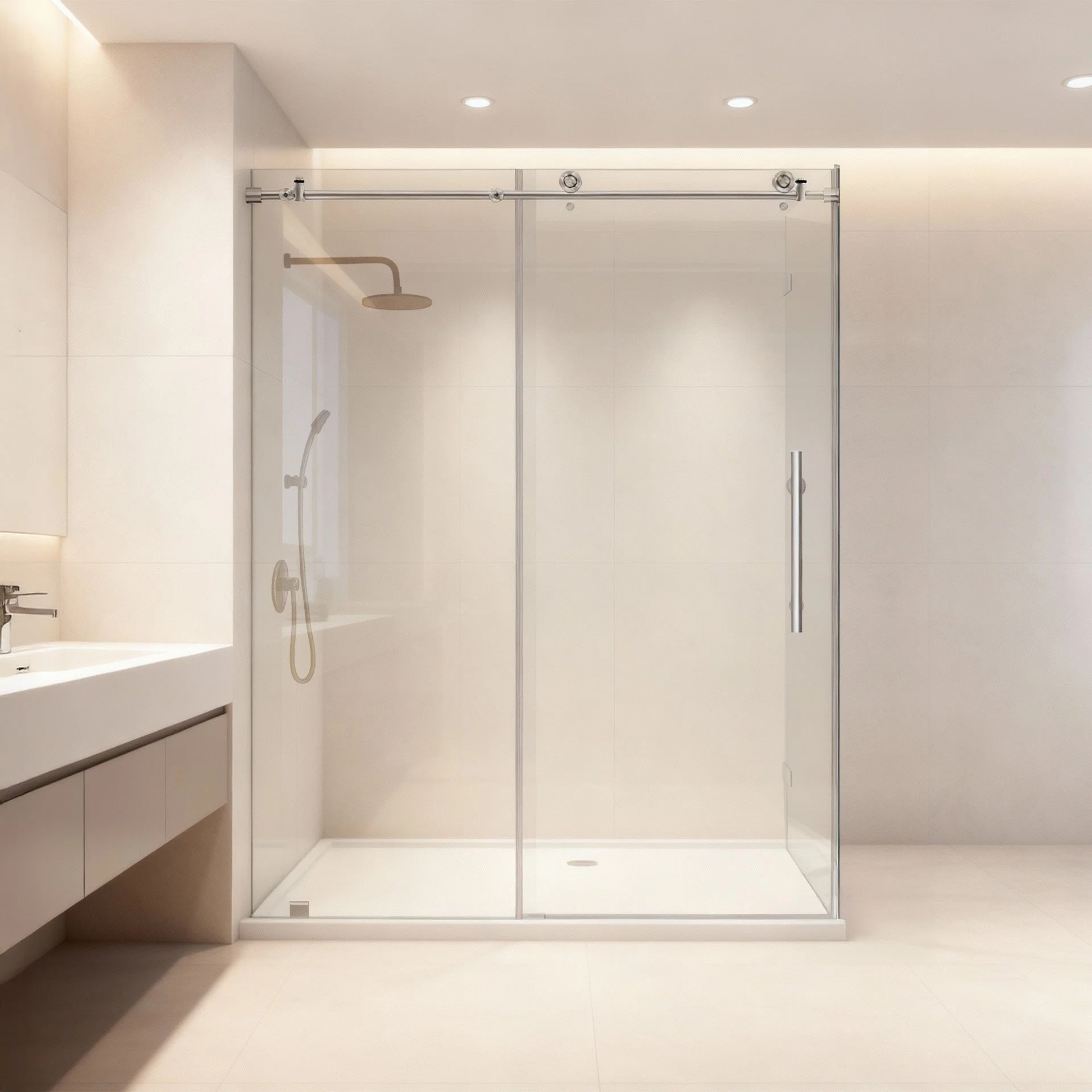 56-60 W x 76 H  x 36 D Sliding Frameless Shower Enclosure ULTRA-C with Clear Glass in Chrome - Image 2