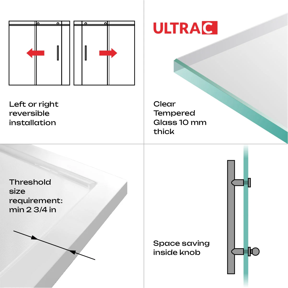 56-60 W x 76 H  x 36 D Sliding Frameless Shower Enclosure ULTRA-C with Clear Glass in Chrome - Image 6