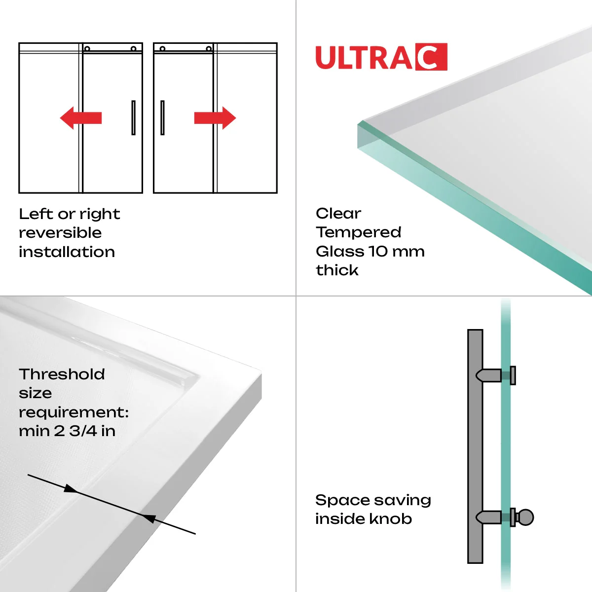 56-60 W x 76 H x 34 1/2 D Sliding Frameless Shower Enclosure ULTRA-C with Clear Glass in Gold - Image 6