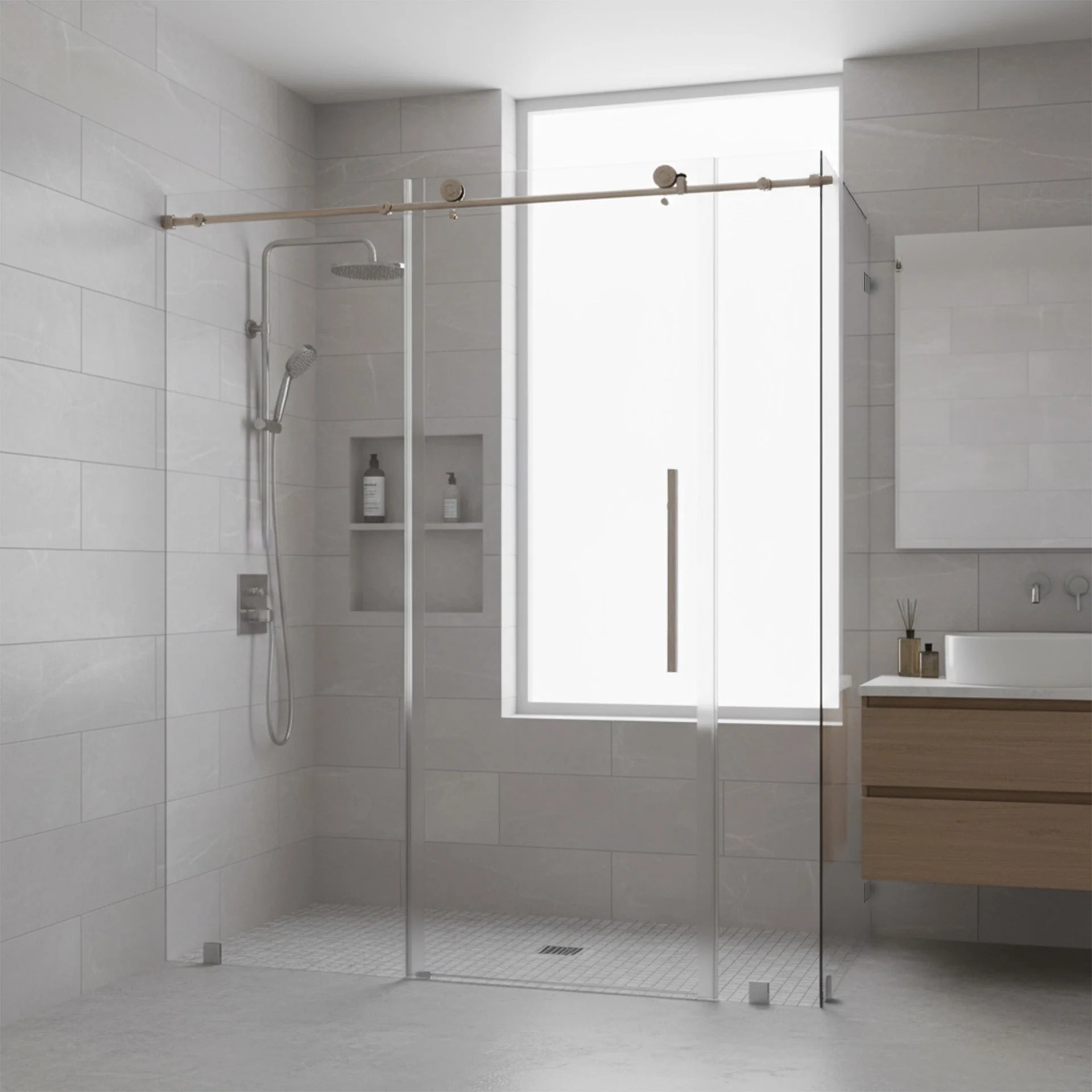 68-72 W x 76 H  x 34 1/2 D Sliding Frameless Shower Enclosure ULTRA-C with Clear Glass in Brushed Nickel - Image 2