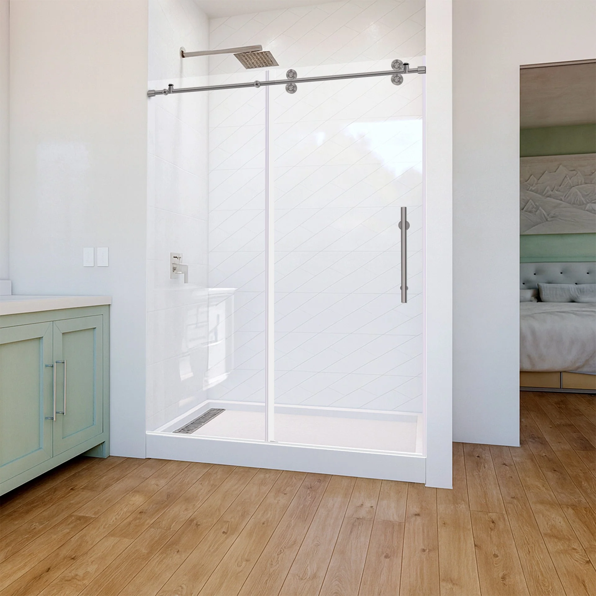 56-60 W x 79 H Sliding Shower Door ULTRA-D Brushed Nickel - Image 2
