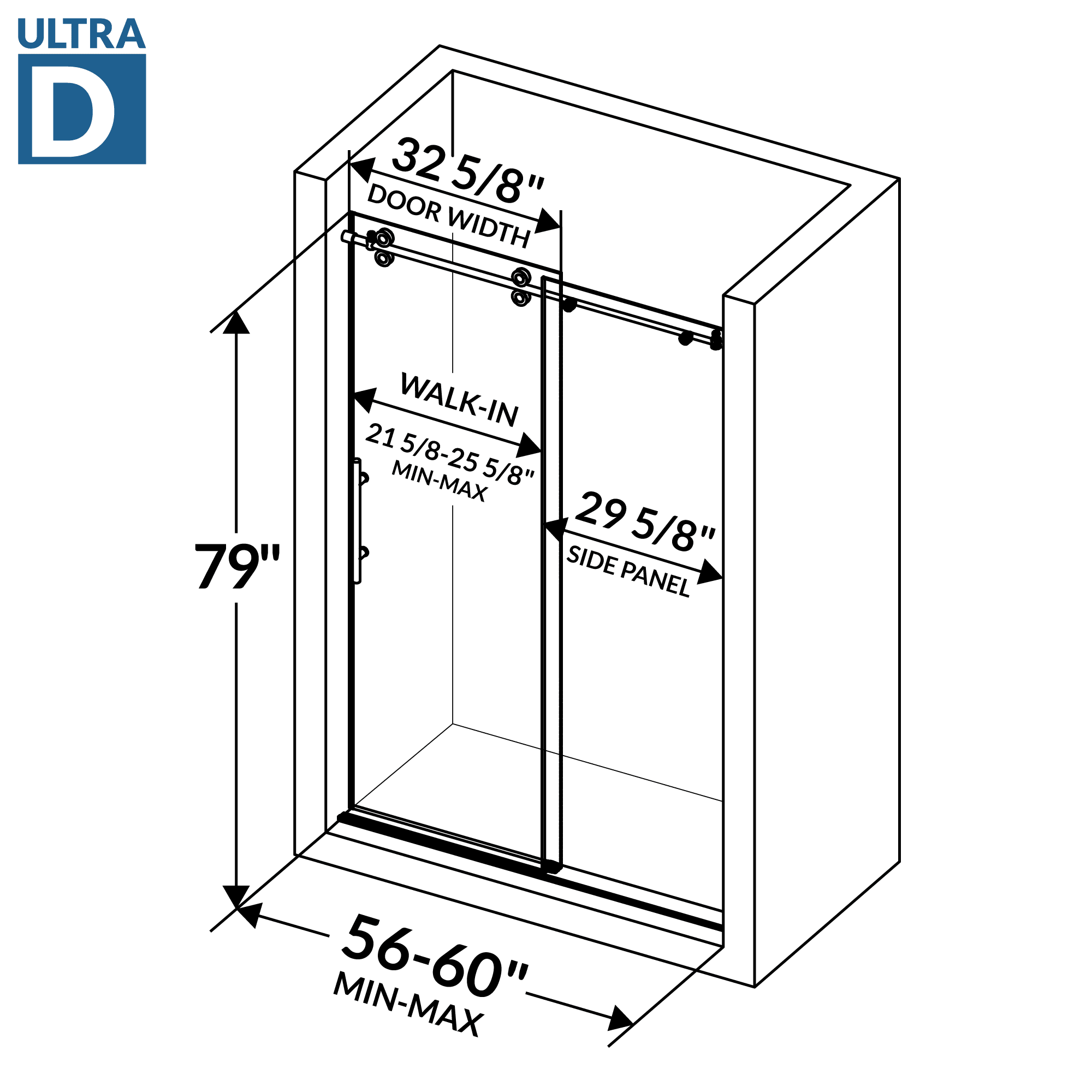 56-60 W x 79 H Sliding Shower Door ULTRA-D Brushed Nickel - Image 4