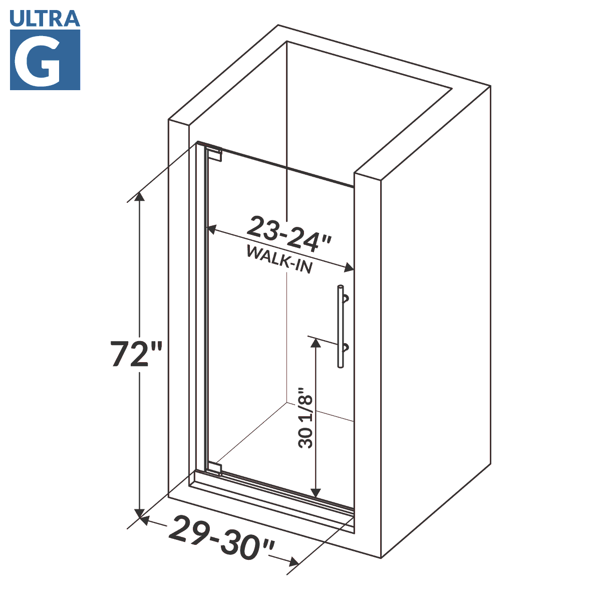 29-30 W x 72 H Swing-Out Shower Door ULTRA-G Brushed Nickel - Image 5