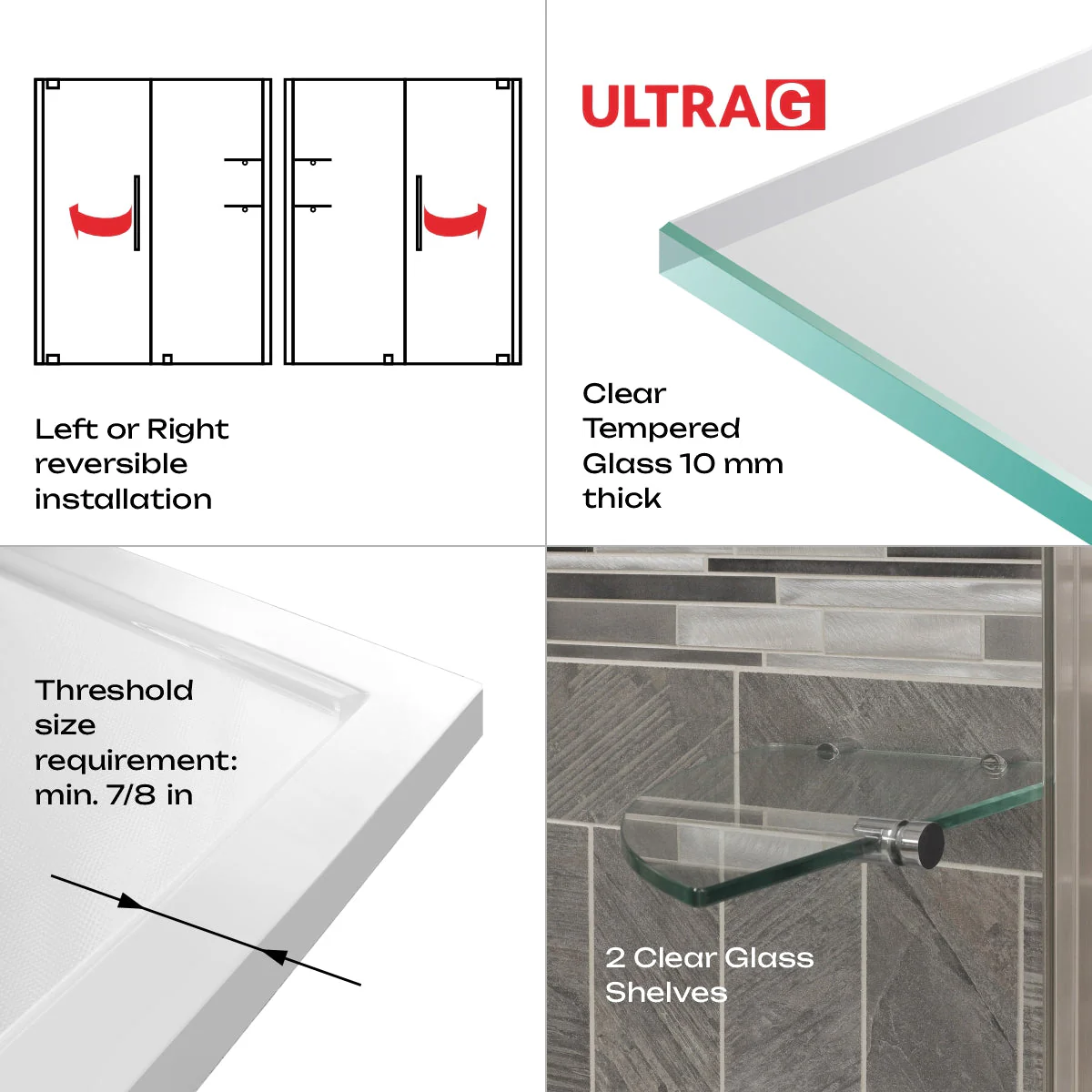 58-60 W x 72 H Swing-Out Shower Door ULTRA-G Chrome - Image 5