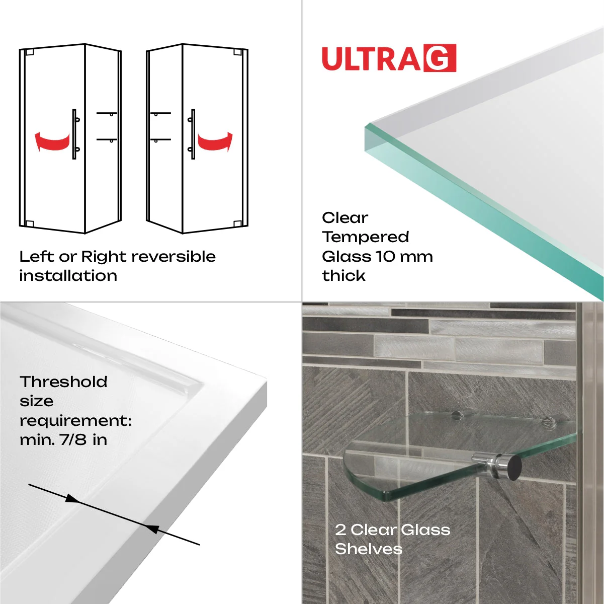 34 3/8-35 W x 72 H x 34-35 D Swing-Out Shower Enclosure ULTRA-G Chrome - Image 4