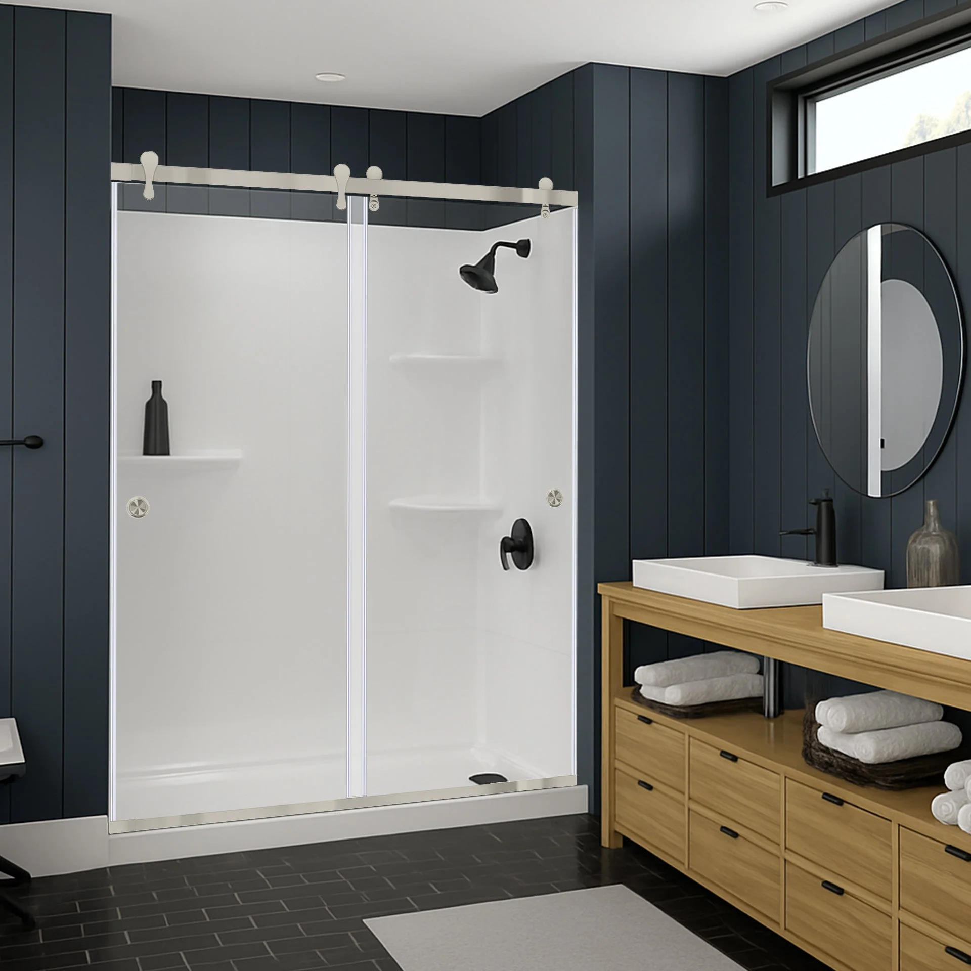 57 1/2-60 W x 76 H  Bypass Sliding Shower Door ULTRA-H Brushed Nickel - Image 2