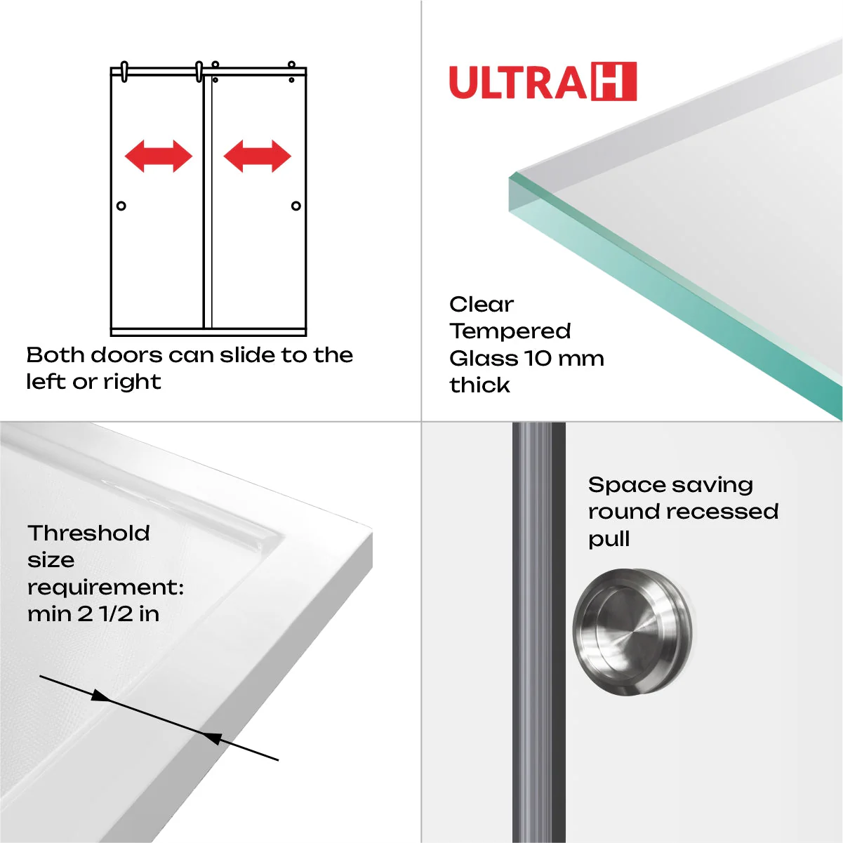 57 1/2-60 W x 76 H  Bypass Sliding Shower Door ULTRA-H Brushed Nickel - Image 9