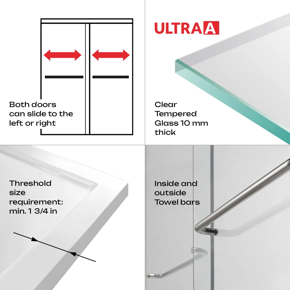 56-60 W x 62 H Sliding Bypass Framed Shower Door ULTRA-A with Glass in Brushed Nickel - Image 5