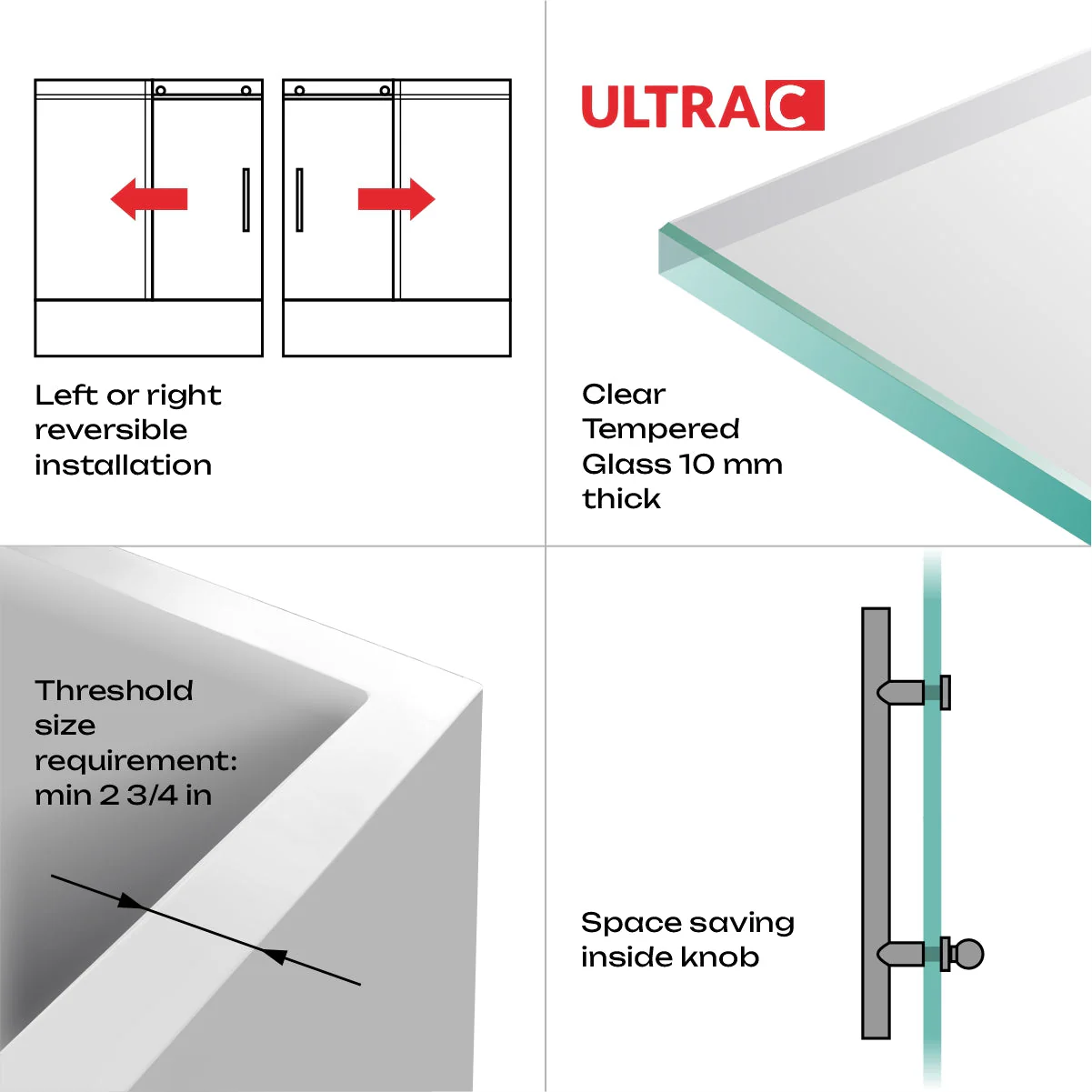 56-60 W x 62 H  Sliding Frameless Bathtub Door ULTRA-C with Clear Glass in Brushed Nickel - Image 7