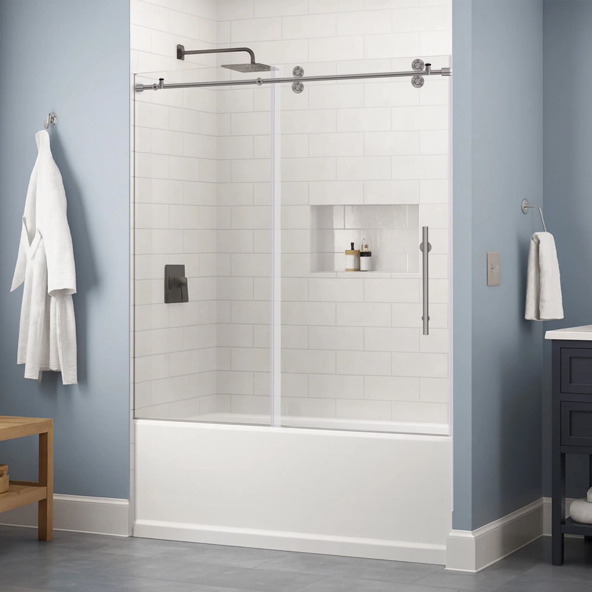 56-60 W x 62 H Sliding Bathtub Door ULTRA-D Brushed Nickel - Image 2