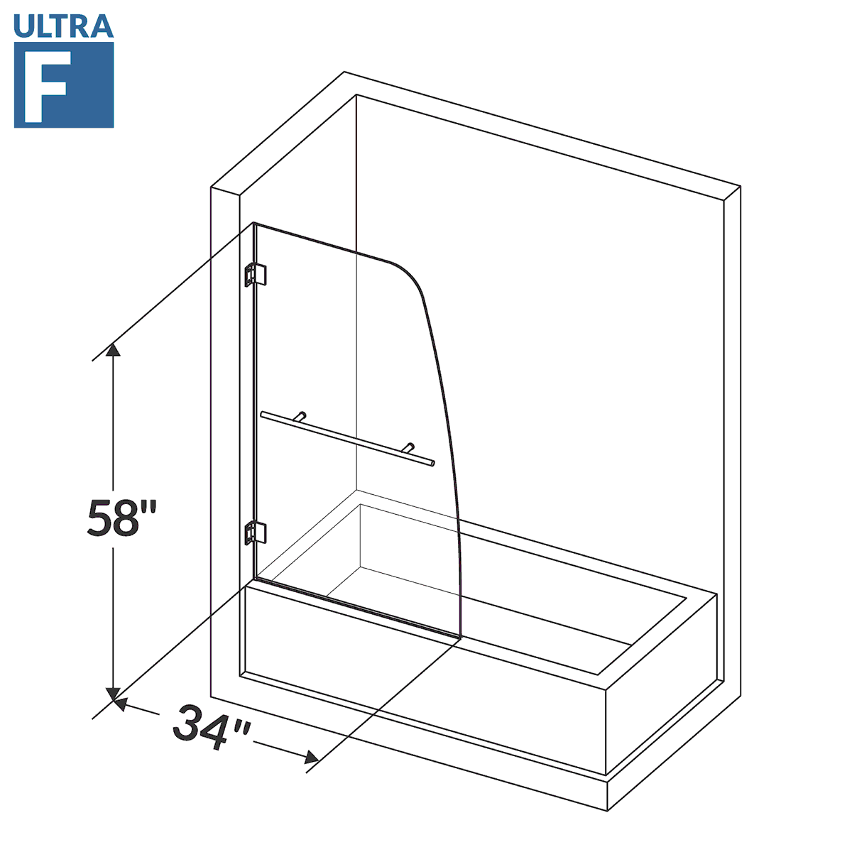 34 W x 58 H Swing-Out Bathtub Door ULTRA-F Chrome - Image 3