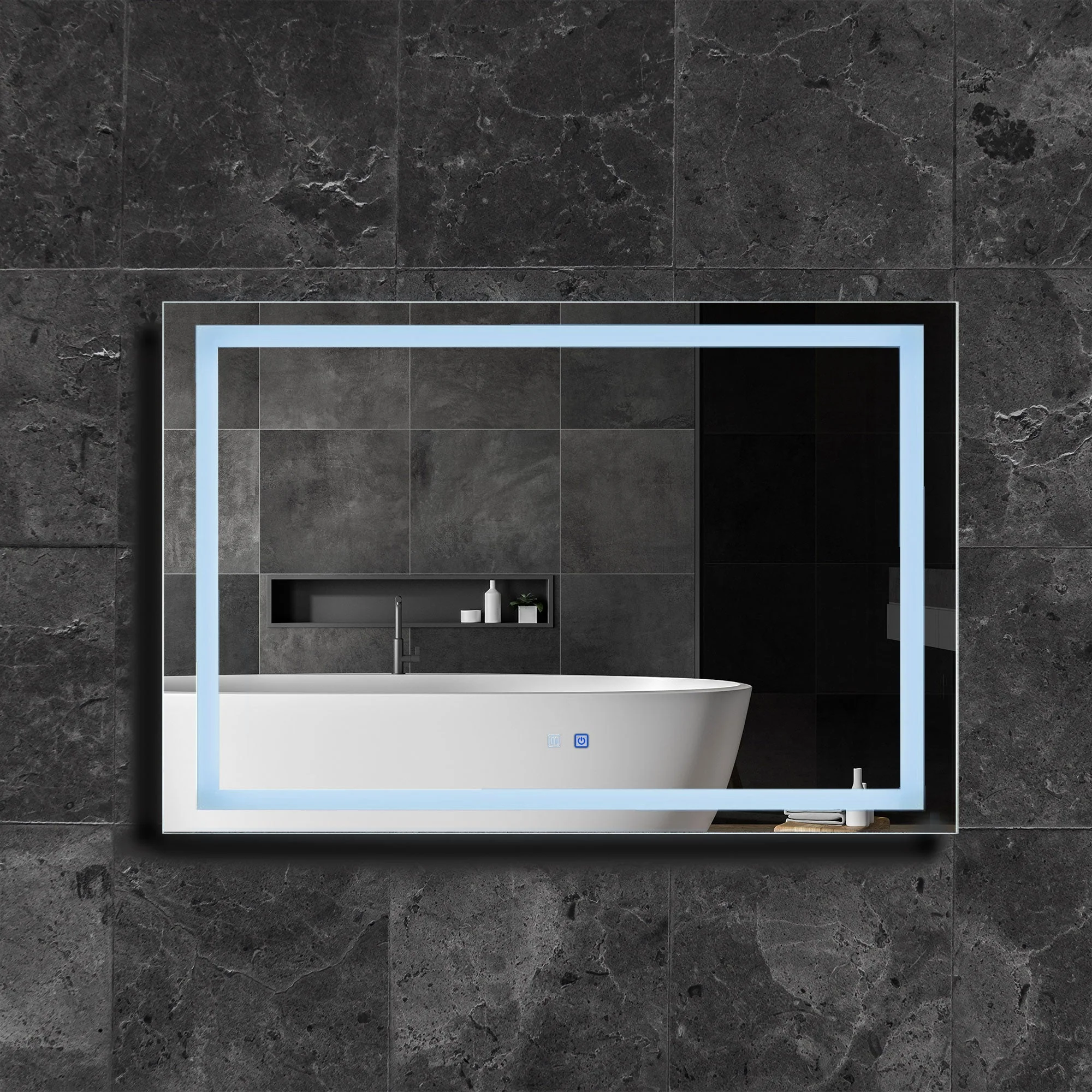 47 W x 32 H Modern Super White Front LED Frameless Mirror with Defogger - Image 3