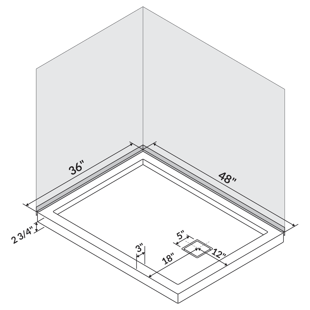 48 in x 36 in Single/Double Threshold Shower Base Pan with Right/Left Drain - Image 10