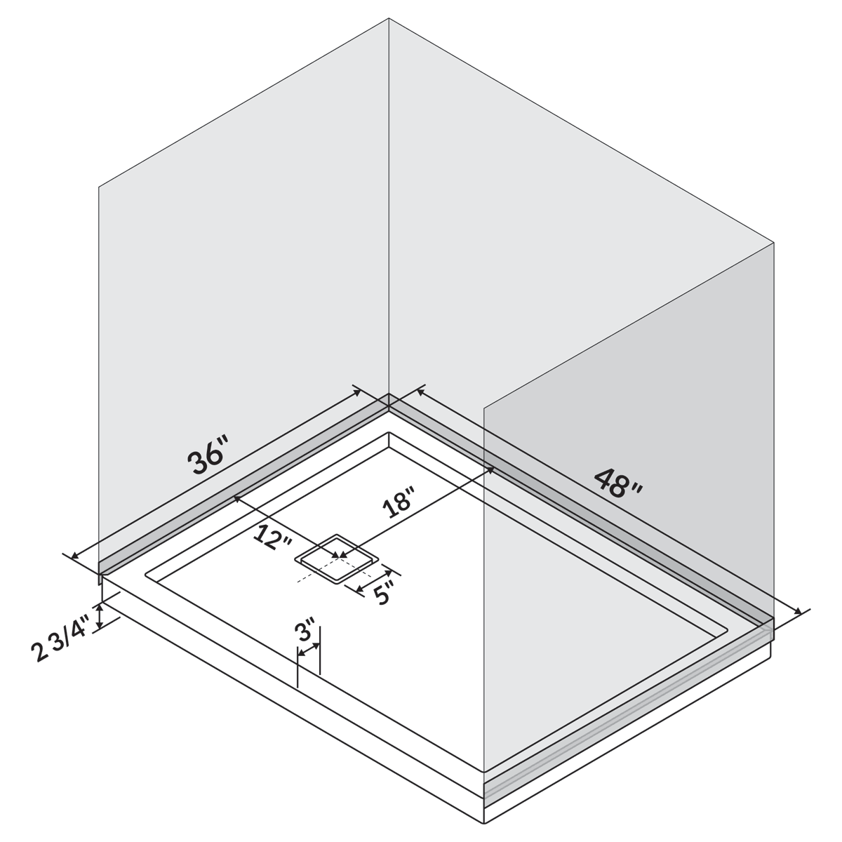 48 in x 36 in Single/Double Threshold Shower Base Pan with Right/Left Drain - Image 6