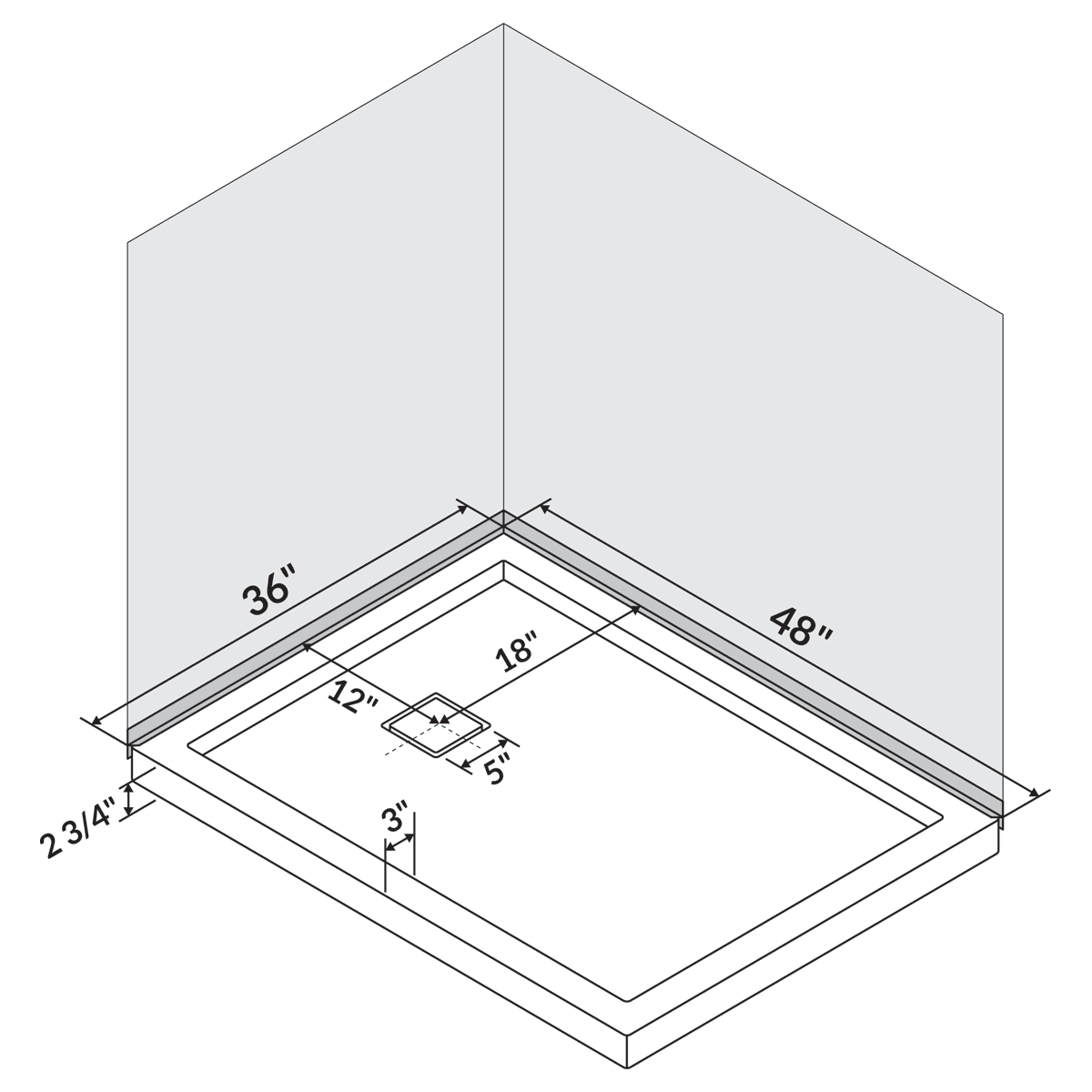 48 in x 36 in Single/Double Threshold Shower Base Pan with Right/Left Drain - Image 7