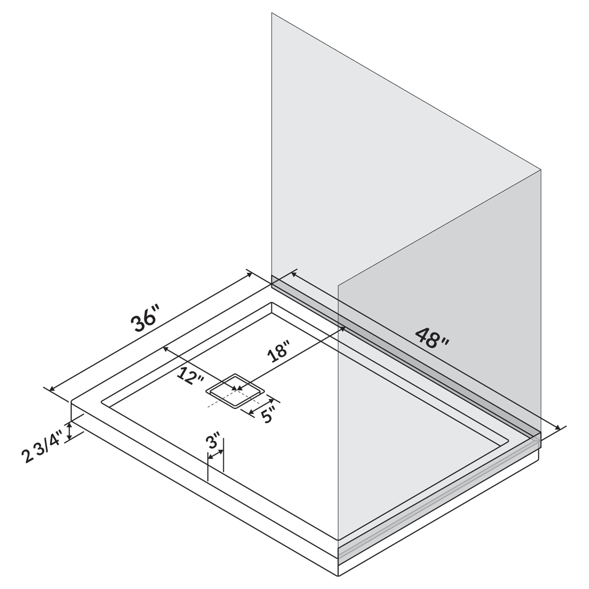48 in x 36 in Single/Double Threshold Shower Base Pan with Right/Left Drain - Image 8