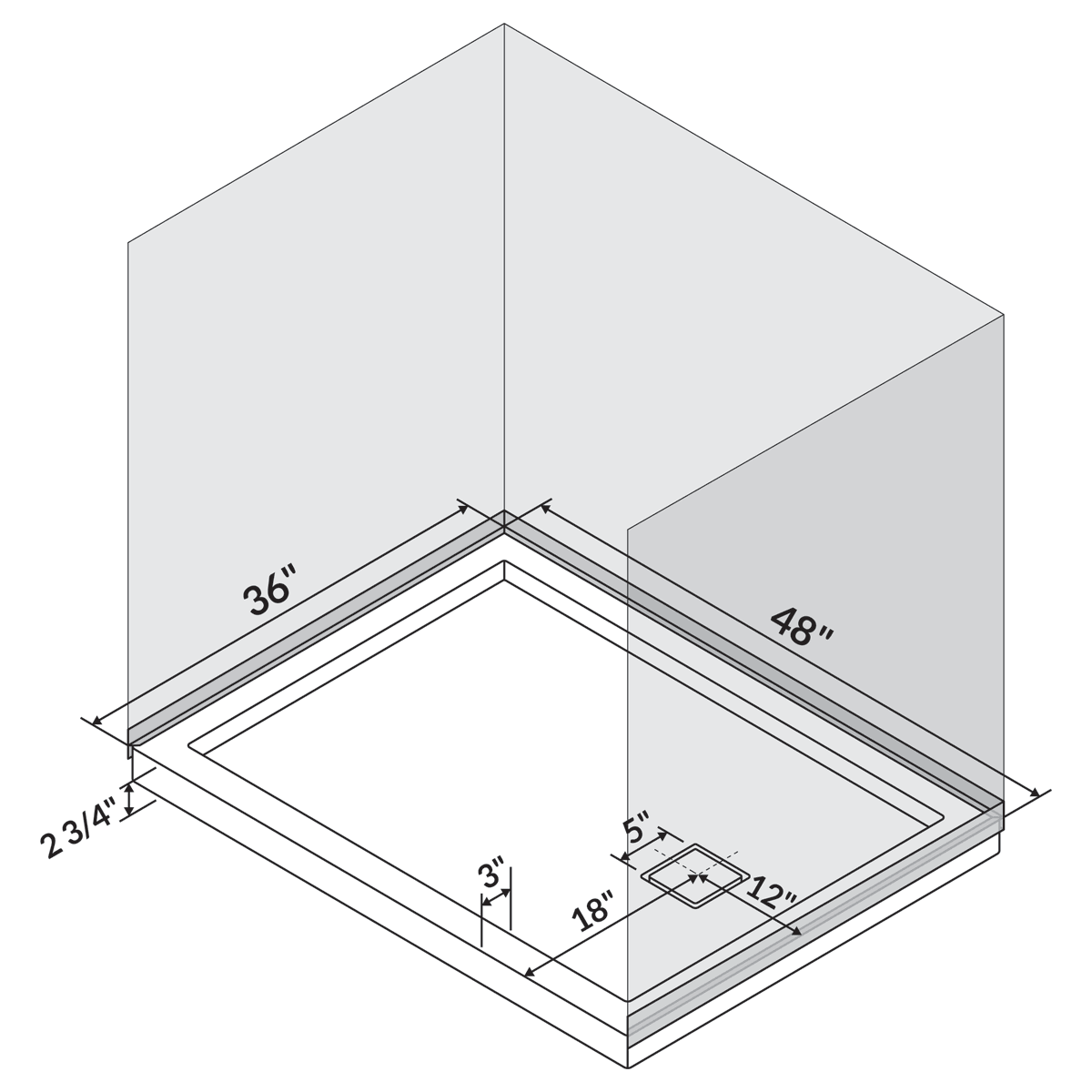 48 in x 36 in Single/Double Threshold Shower Base Pan with Right/Left Drain - Image 9