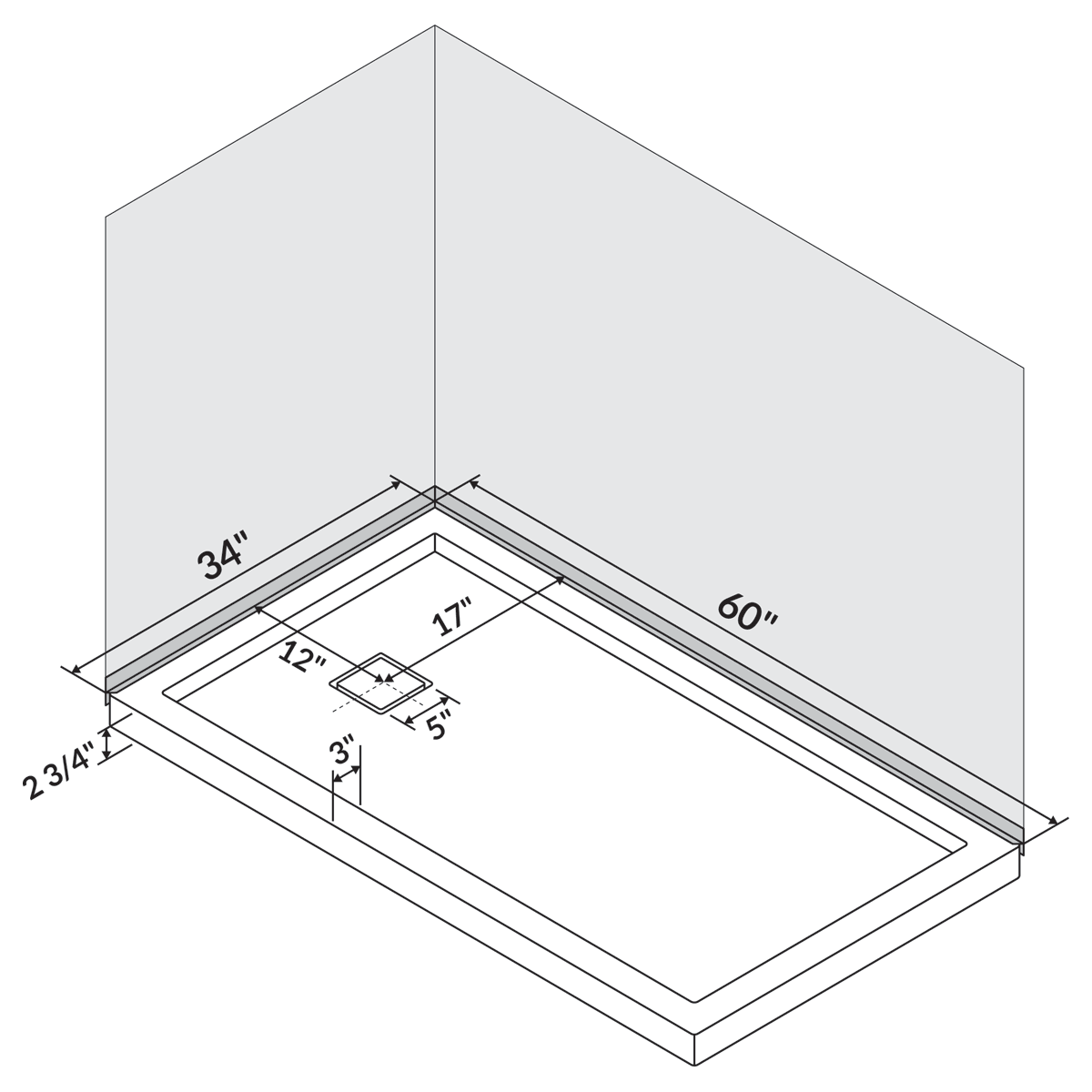 60 in x 34 in Single/Double Threshold Shower Base Pan with Right/Left Drain - Image 7