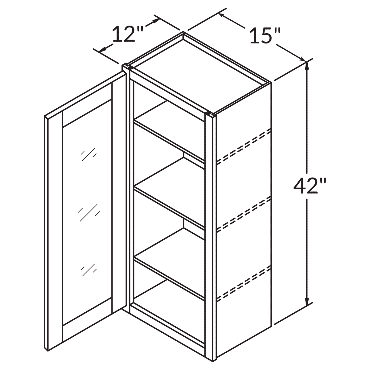 Frosted Glass Door Wall Kitchen Cabinet WMD1542 Milan Slate 15 in. width 42 in. height 12 in. depth