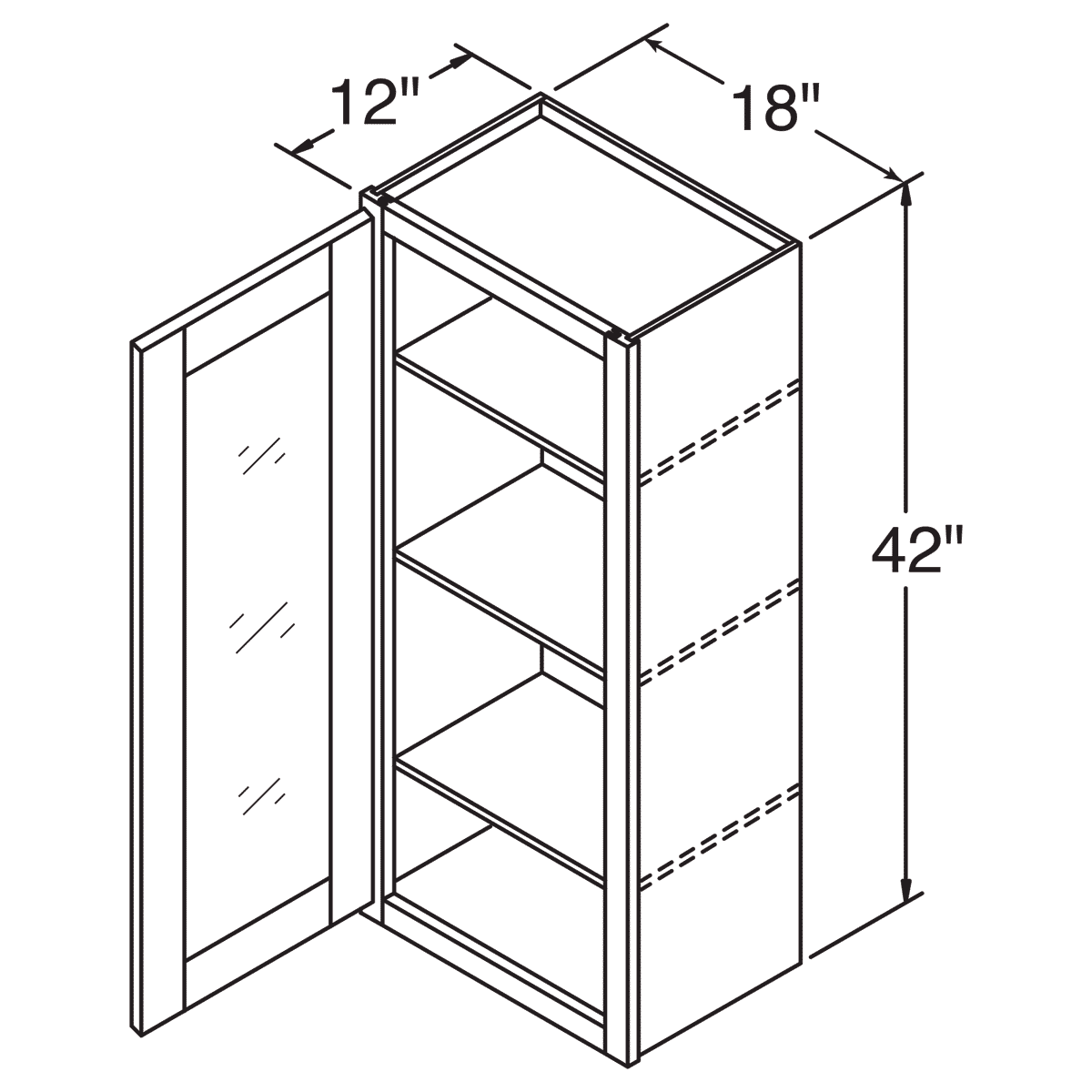 Frosted Glass Door Wall Kitchen Cabinet WMD1842 Milan Pearl 18 in. width 42 in. height 12 in. depth