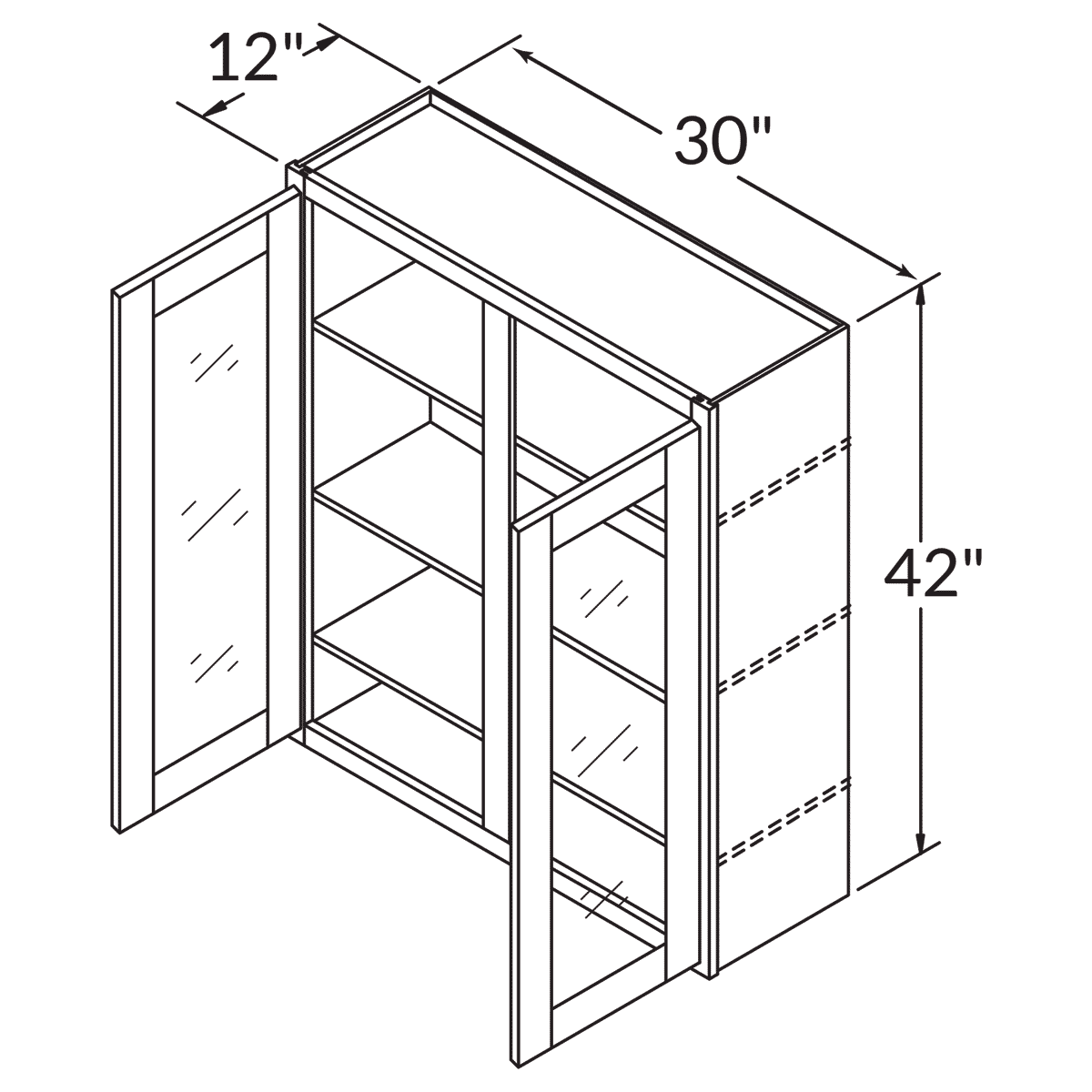 Frosted Glass Door Wall Kitchen Cabinet WMD3042 Milan Pearl 30 in. width 42 in. height 12 in. depth