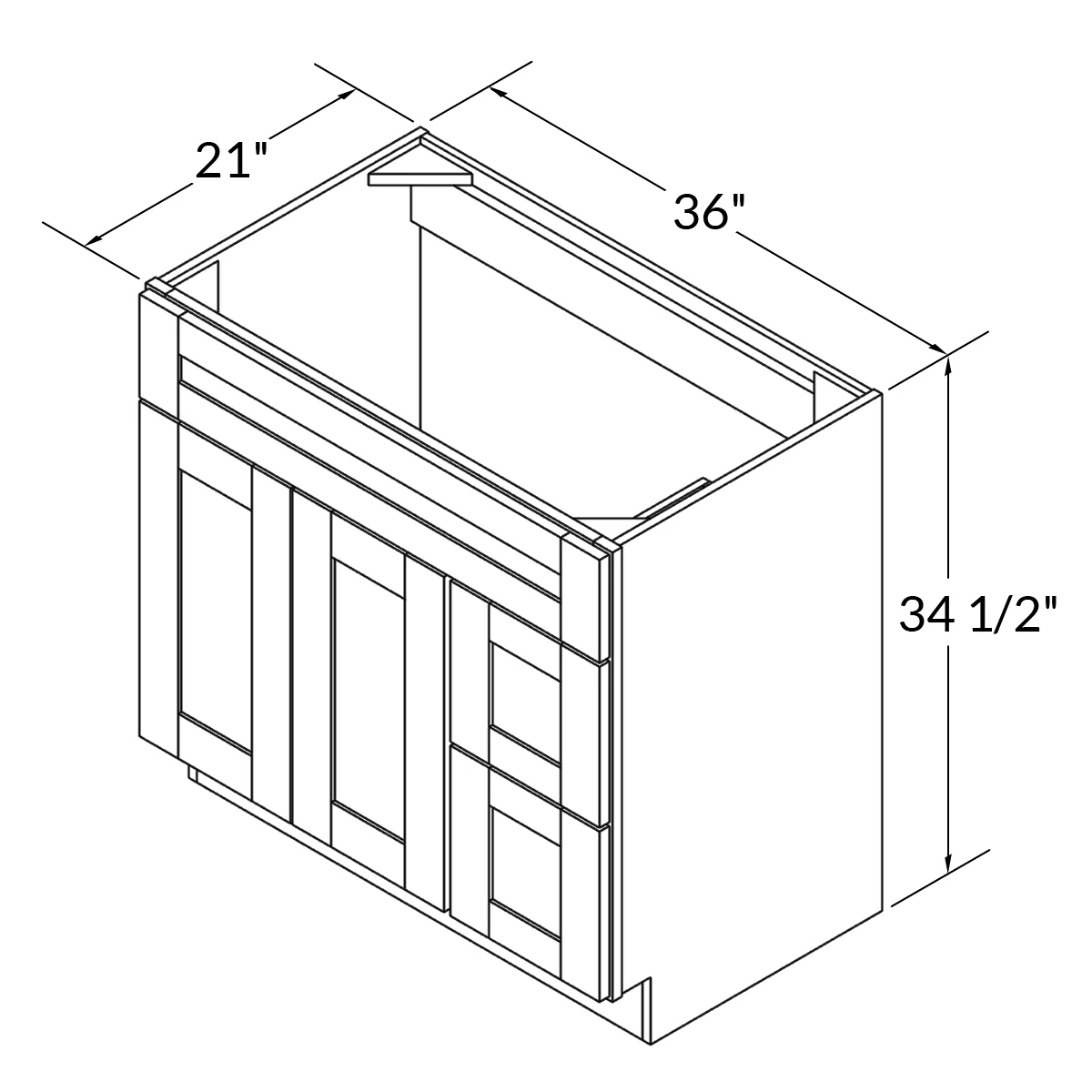 Vanity Sink Base Cabinet with Right Drawers 36 W x 21 D x 34 H - Milan Slate - Image 3